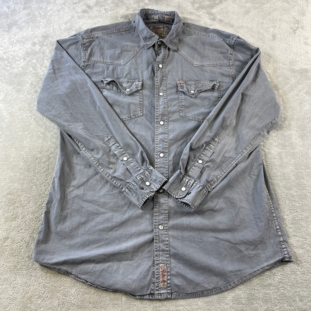 Rafter C Cowboy Collection Short Mens Large Gray Western‎ Snap Proflex 45 Flap